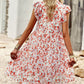 Floral Flutter Sleeve Notched Neck Tiered Dress