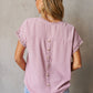 Swiss Dot Decorative Button Short Sleeve Blouse