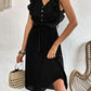 Buttoned Ruffle Trim Belted Pleated Dress