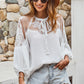 Embroidered Tie-Neck Puff Sleeve Blouse