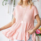 Waffle-Knit Buttoned Ruffle Hem Top