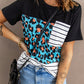 Mixed Print Color Block Round Neck Tee Shirt