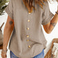 Swiss Dot Decorative Button Short Sleeve Blouse