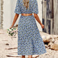 Floral Cutout Puff Sleeve Midi Dress