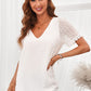 Swiss Dot Lace Trim V-Neck Short Sleeve Blouse