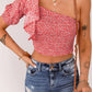 Ditsy Floral Ruffled One-Shoulder Smocked Top