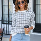 Plaid Round Neck Long Sleeve Pullover Sweater