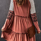 Mixed Print Frill Trim  Long Sleeve Dress