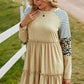 Mixed Print Frill Trim  Long Sleeve Dress