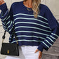 Striped Dropped Shoulder Round Neck Pullover Sweater