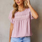 Swiss Dot Decorative Button Short Sleeve Blouse