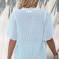 Swiss Dot Lace Trim Flutter Sleeve V-Neck Blouse