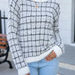 Plaid Round Neck Long Sleeve Pullover Sweater