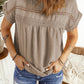 Swiss Dot Decorative Button Short Sleeve Blouse
